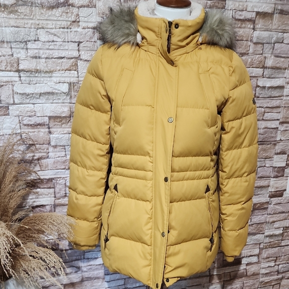 Lauren Ralph Lauren Jackets & Blazers - Lauren Ralph Lauren Women's Mustard Puffer Jacket with Faux Fur Hood